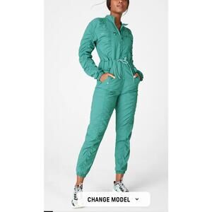 Fabletics Mckenzie Woven Jumpsuit XL Soft Pine‎ Limited-Edition Stretch Utility